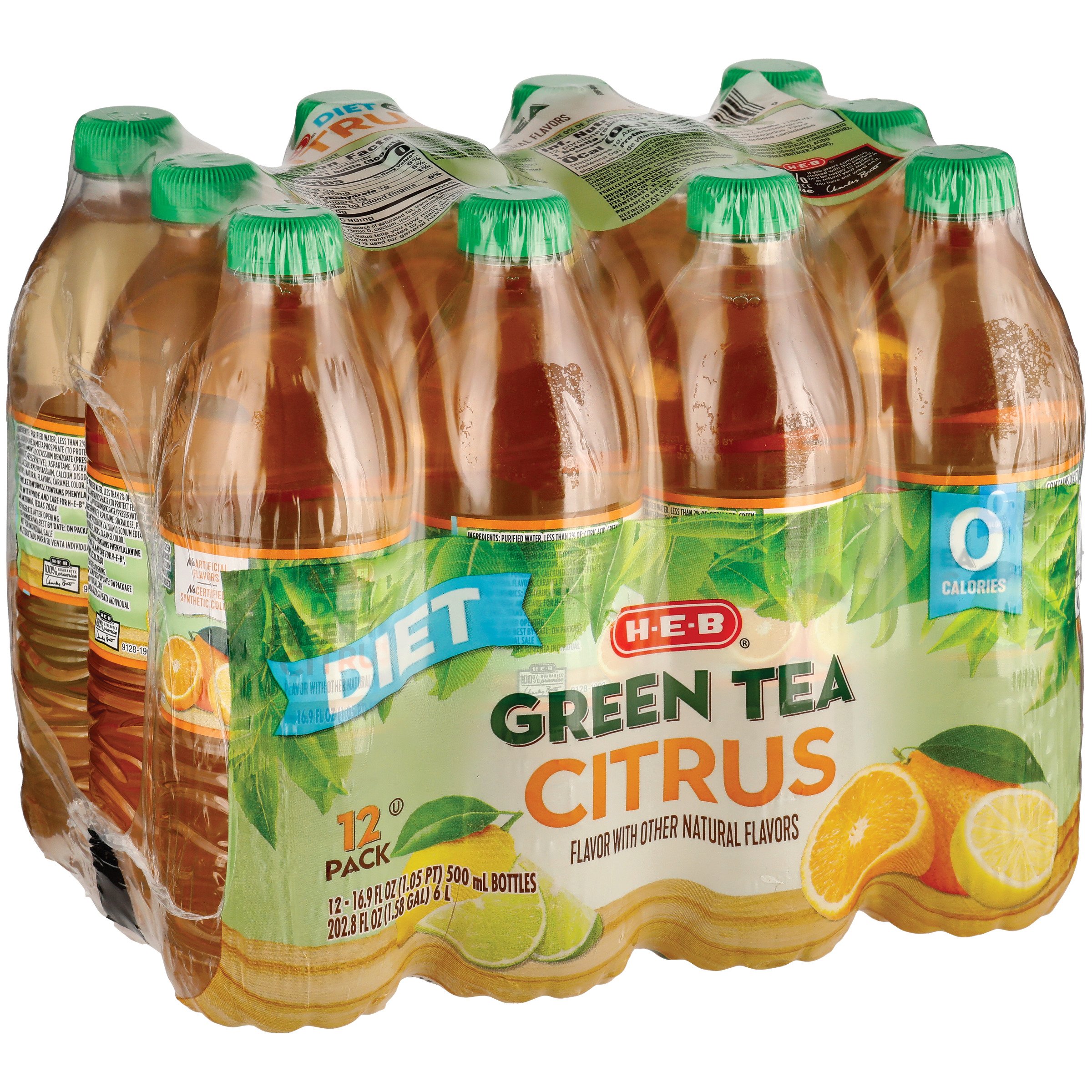 H-E-B Diet Citrus Green Tea 16.9 oz Bottles - Shop Tea at H-E-B