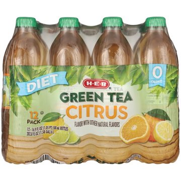 H-E-B Diet Citrus Green Tea 12 pk Bottles, 16.9 oz