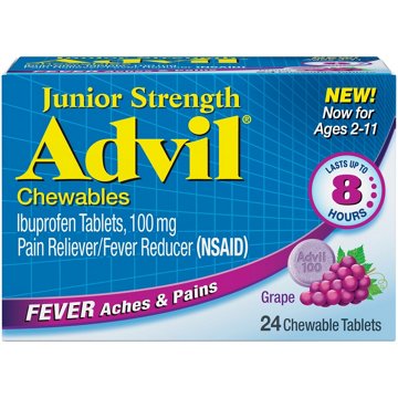 Advil Junior Strength Pain Reliever and Fever Reducer, Chewable Children's Ibuprofen for Pain Relief, Grape