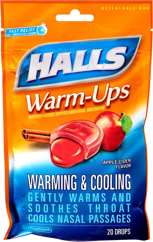 Halls WarmUps Menthol Suppressant/Oral Anesthetic Apple Cider Flavor