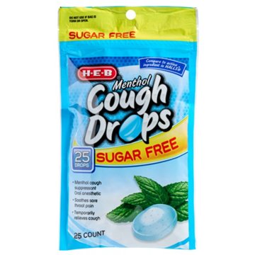 H-E-B Sugar Free Cough Drops – Menthol, 25 ct