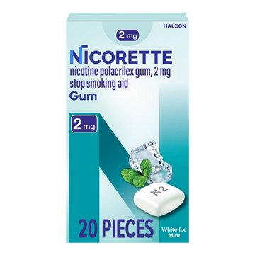 Nicorette Nicotine Gum Stop Smoking Aid, 2 mg, White Ice Mint Flavor, 20 ct