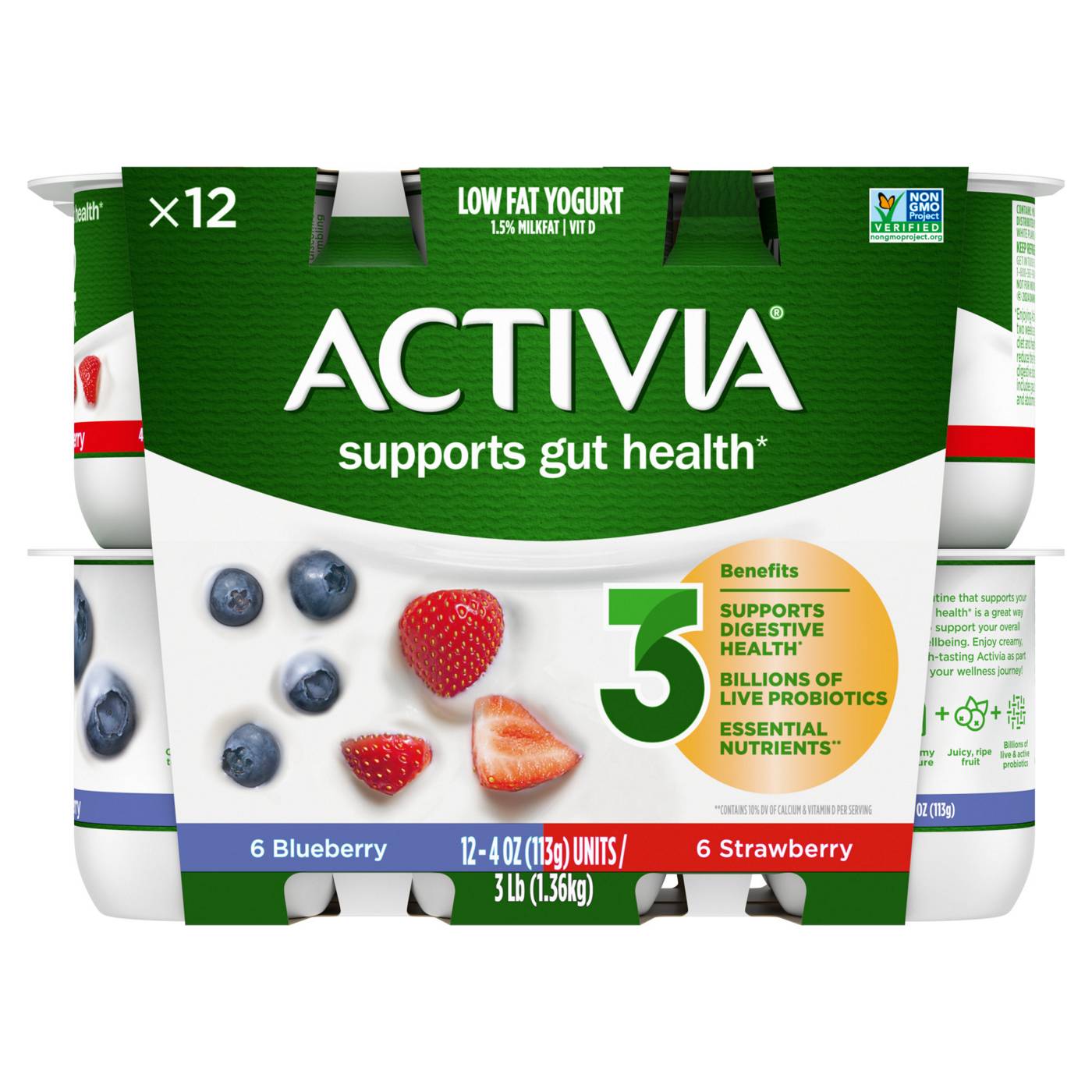 Activia Low Fat Probiotic Strawberry & Blueberry Yogurt; image 1 of 6