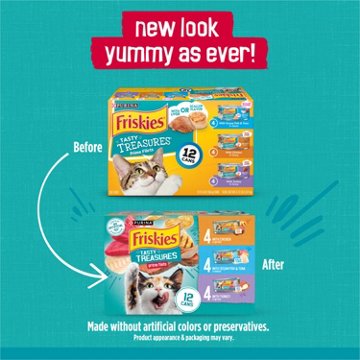 Friskies Purina Wet Cat Food Variety Pack Tasty Treasures Prime Filets - Ocean Fish and Tuna, Chicken and Turkey