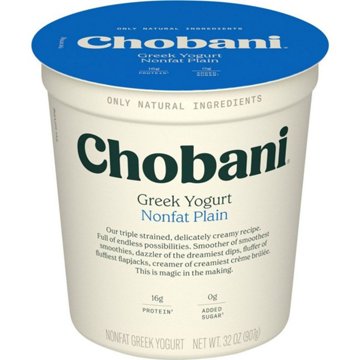 Chobani 16g Protein Non Fat Plain Greek Yogurt, 32 oz