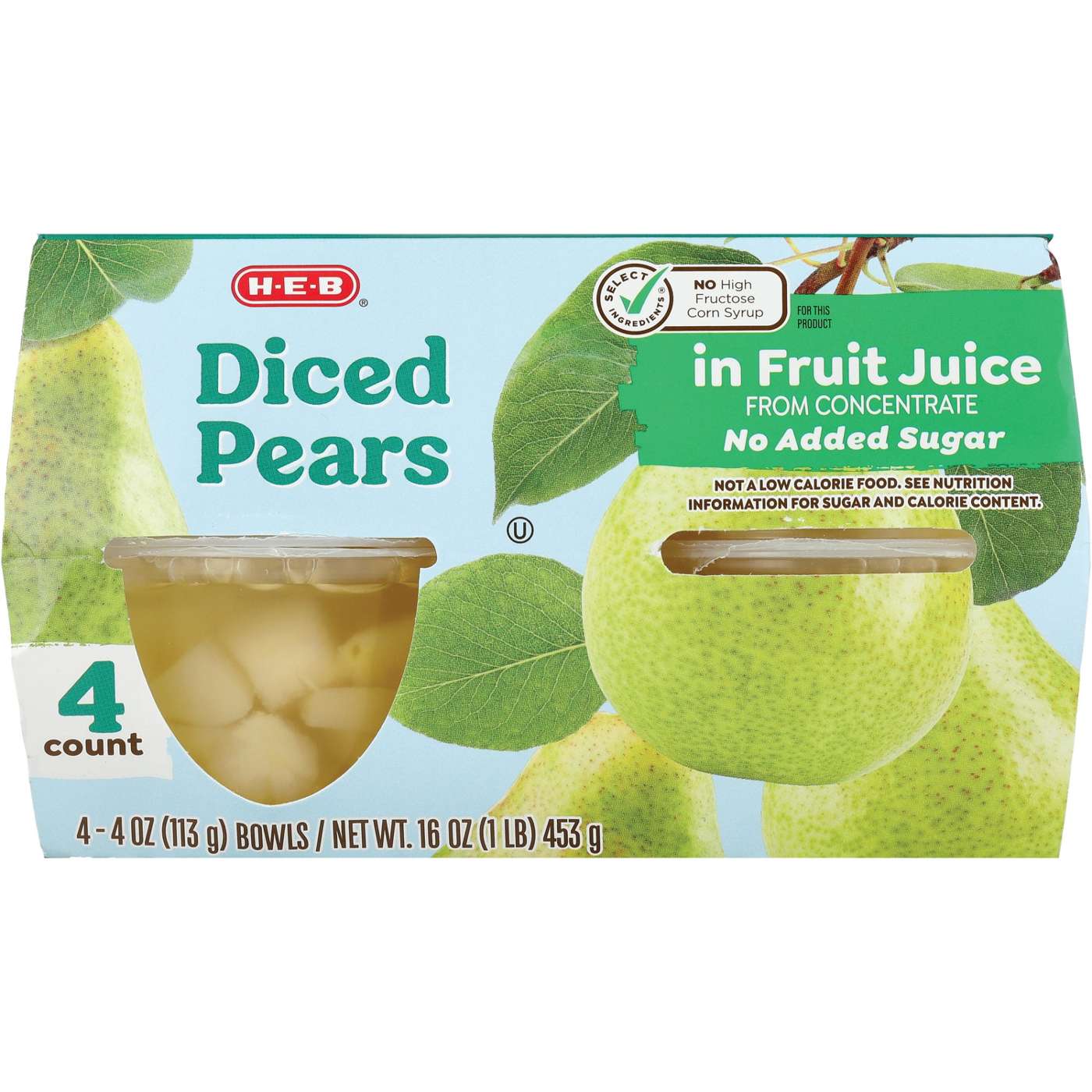 H-E-B Diced Pears in Fruit Juice Snack Bowls; image 1 of 3