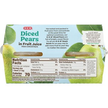 H-E-B Diced Pears in Fruit Juice Snack Bowls, 4 ct