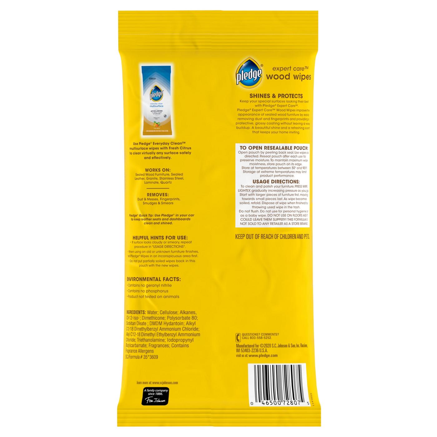 Pledge Pledge Expert Care Enhancing Wood Wipes, Lemon Scent, 24 Count; image 6 of 10