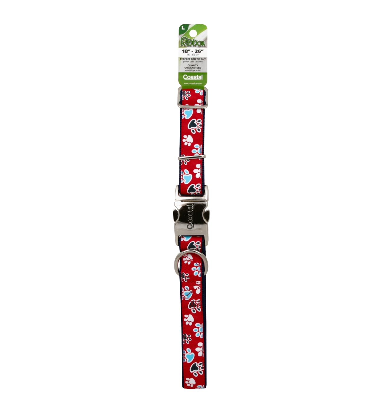 Coastal Pet Products 1 Inch Adjustable Nylon Collar with Red Paws Ribbon; image 1 of 2