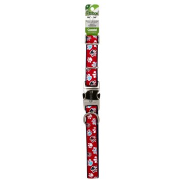 Coastal Pet Products 1 Inch Adjustable Nylon Collar with Red Paws Ribbon