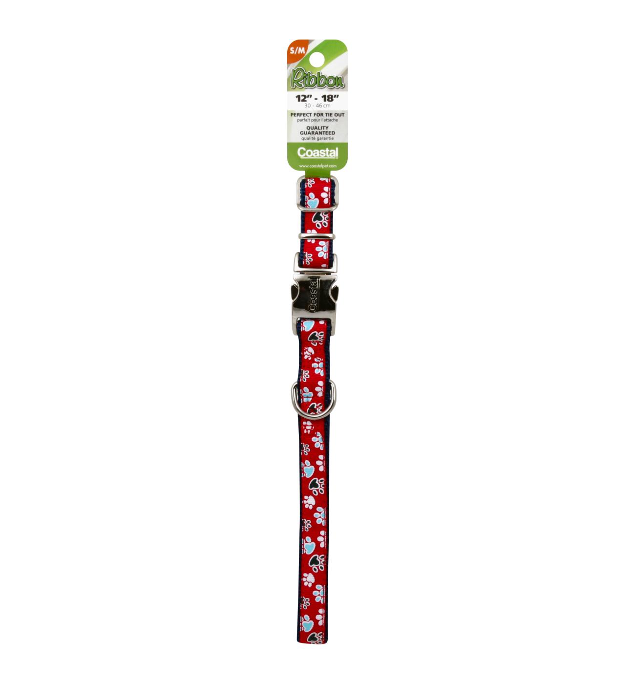 Coastal Pet Products 5/8 Inch Adjustable Nylon Collar with Red Paws Ribbon; image 1 of 2