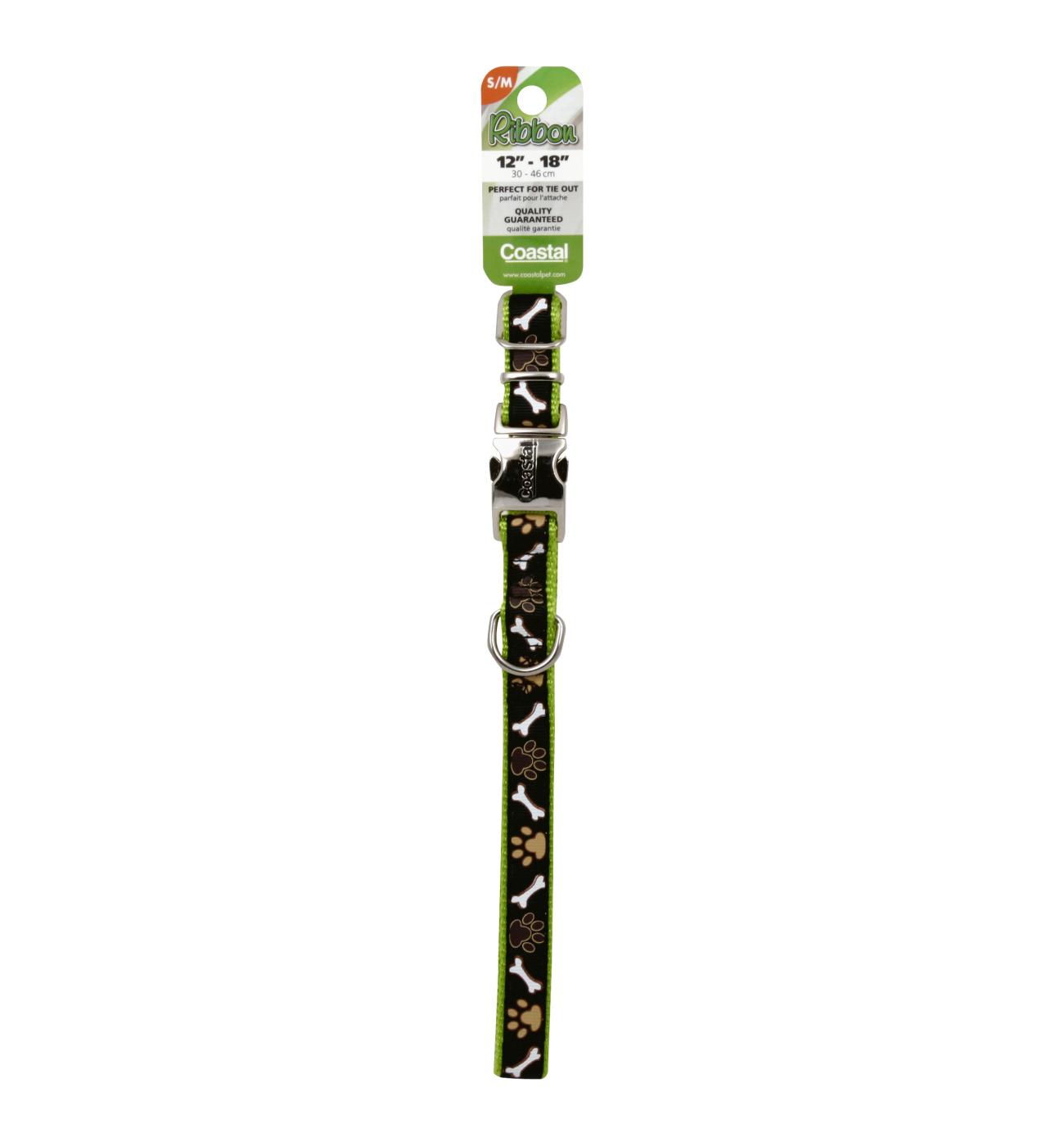 Coastal Pet Products 5/8 Inch Adjustable Nylon Collar with Brown Paws and Bones Ribbon; image 1 of 2