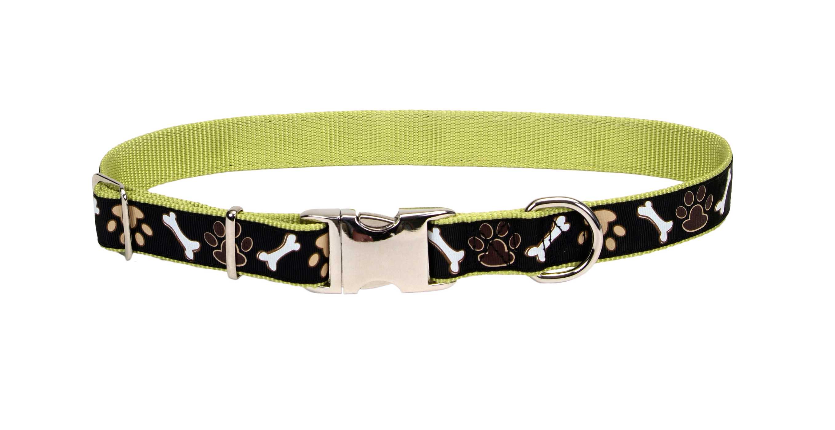 Coastal Pet Products 5/8 Inch Adjustable Nylon Collar with Brown Paws and Bones Ribbon; image 2 of 2