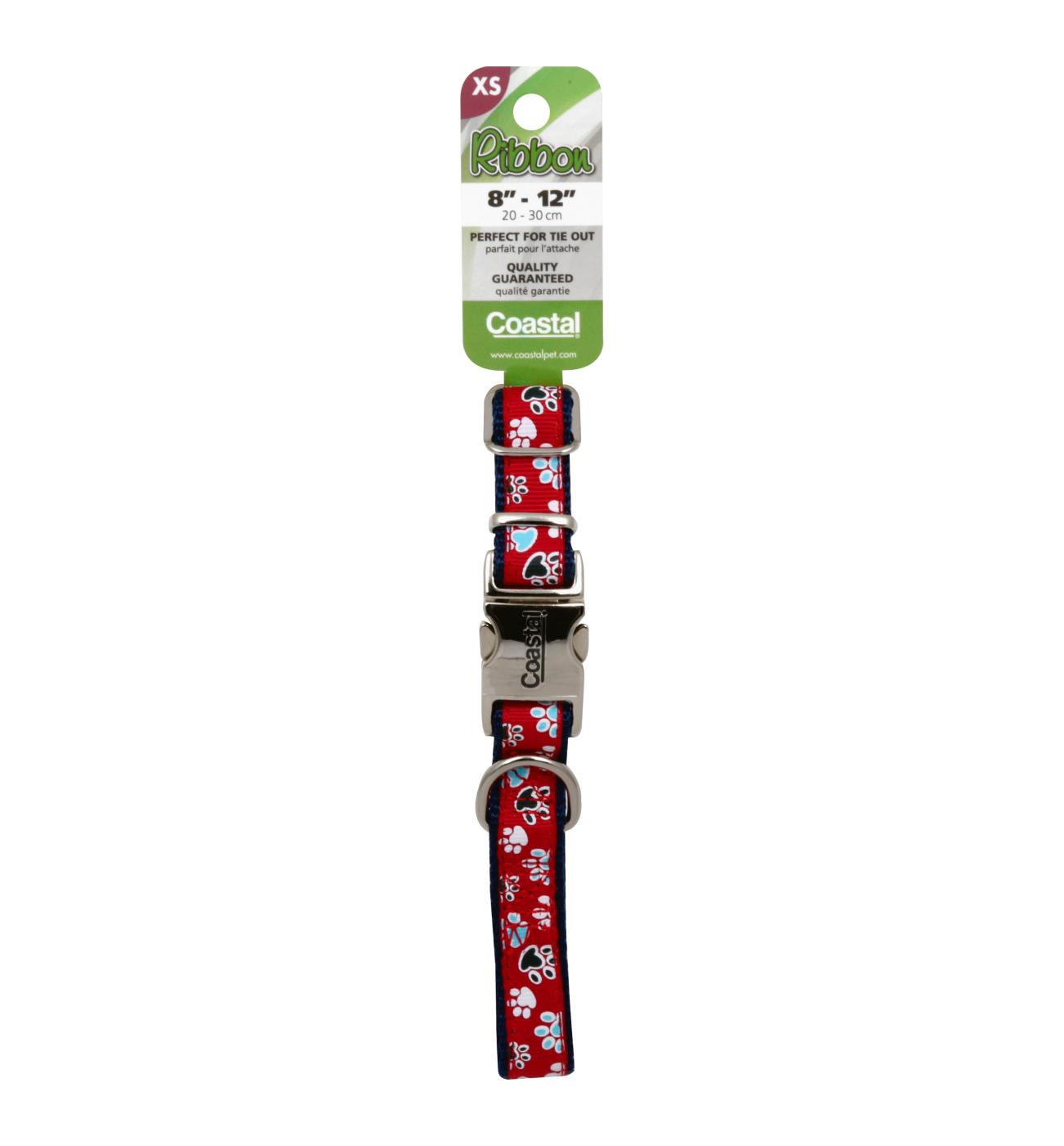 Coastal Pet Products 5/8 Inch Adjustable Nylon Collar with Red Paws Ribbon; image 1 of 2