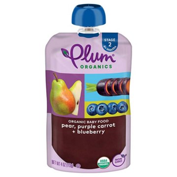 Plum Organics Baby Food Pouch - Pear, Purple Carrot +Blueberry, 4 oz