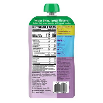 Plum Organics Baby Food Pouch - Pear, Purple Carrot +Blueberry, 4 oz