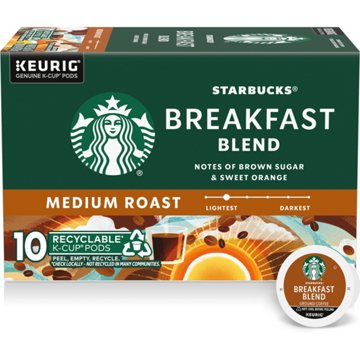 Starbucks Breakfast Blend Medium Roast Single Serve Coffee K Cups, 10 ct