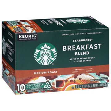 Starbucks Breakfast Blend Medium Roast Single Serve Coffee K Cups, 10 ct