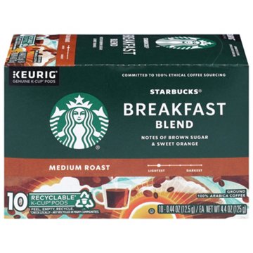 Starbucks Breakfast Blend Medium Roast Single Serve Coffee K Cups, 10 ct