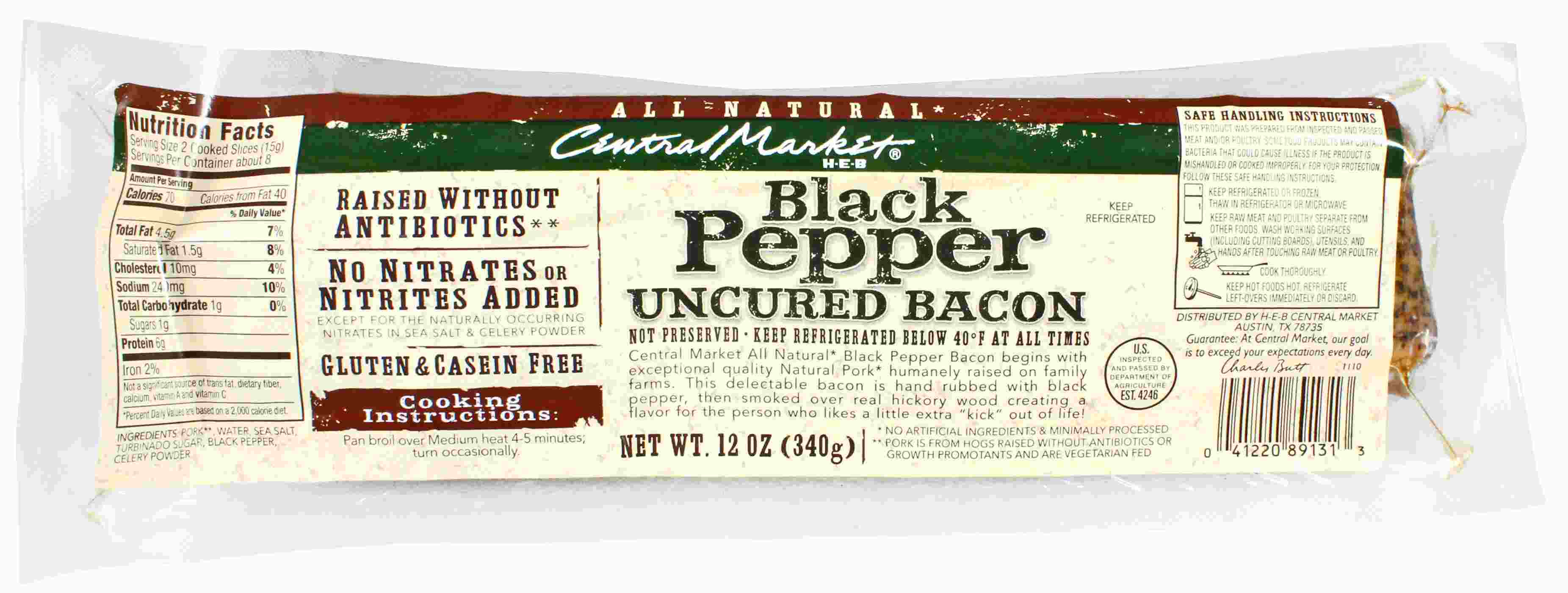 Central Market Natural Black Pepper Uncured Bacon; image 1 of 2