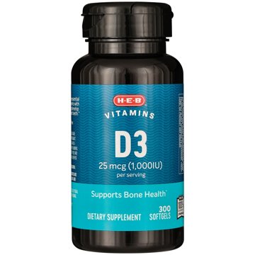 H-E-B Vitamins D3 25 mcg (1,000 IU) Softgels