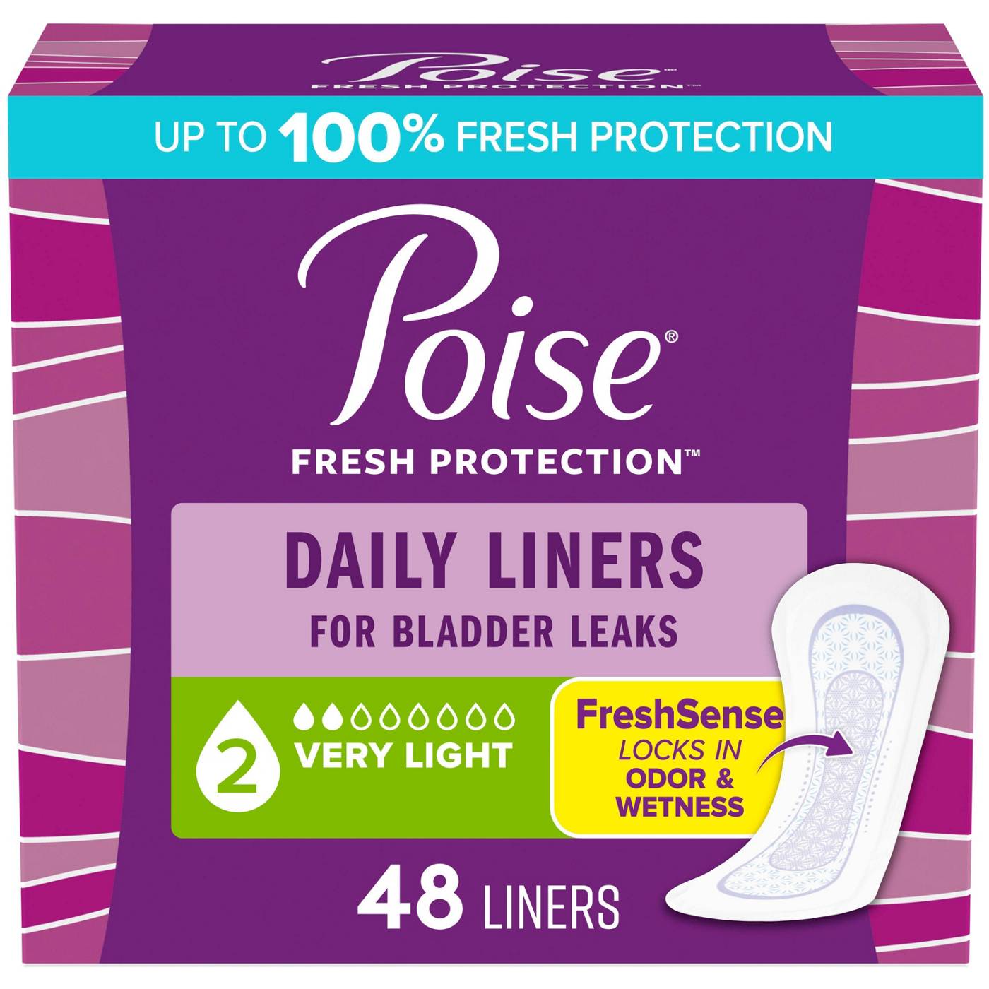 Poise Daily Incontinence Liners, 2 Drop Very Light Absorbency, Regular; image 1 of 5