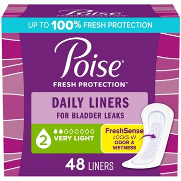 Poise Daily Incontinence Liners, 2 Drop Very Light Absorbency, Regular, 48 ct