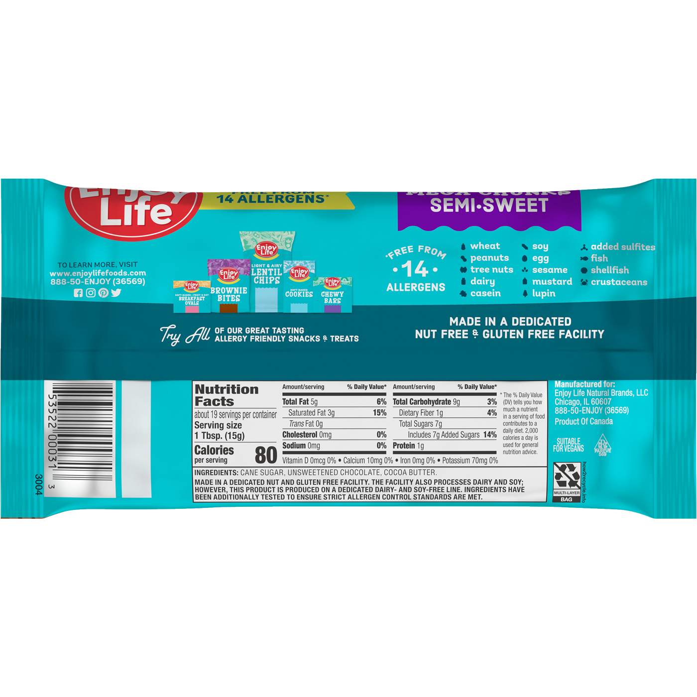 Enjoy Life Gluten-Free Allergy-Friendly Semi-Sweet Chocolate Mega Chunks; image 2 of 4