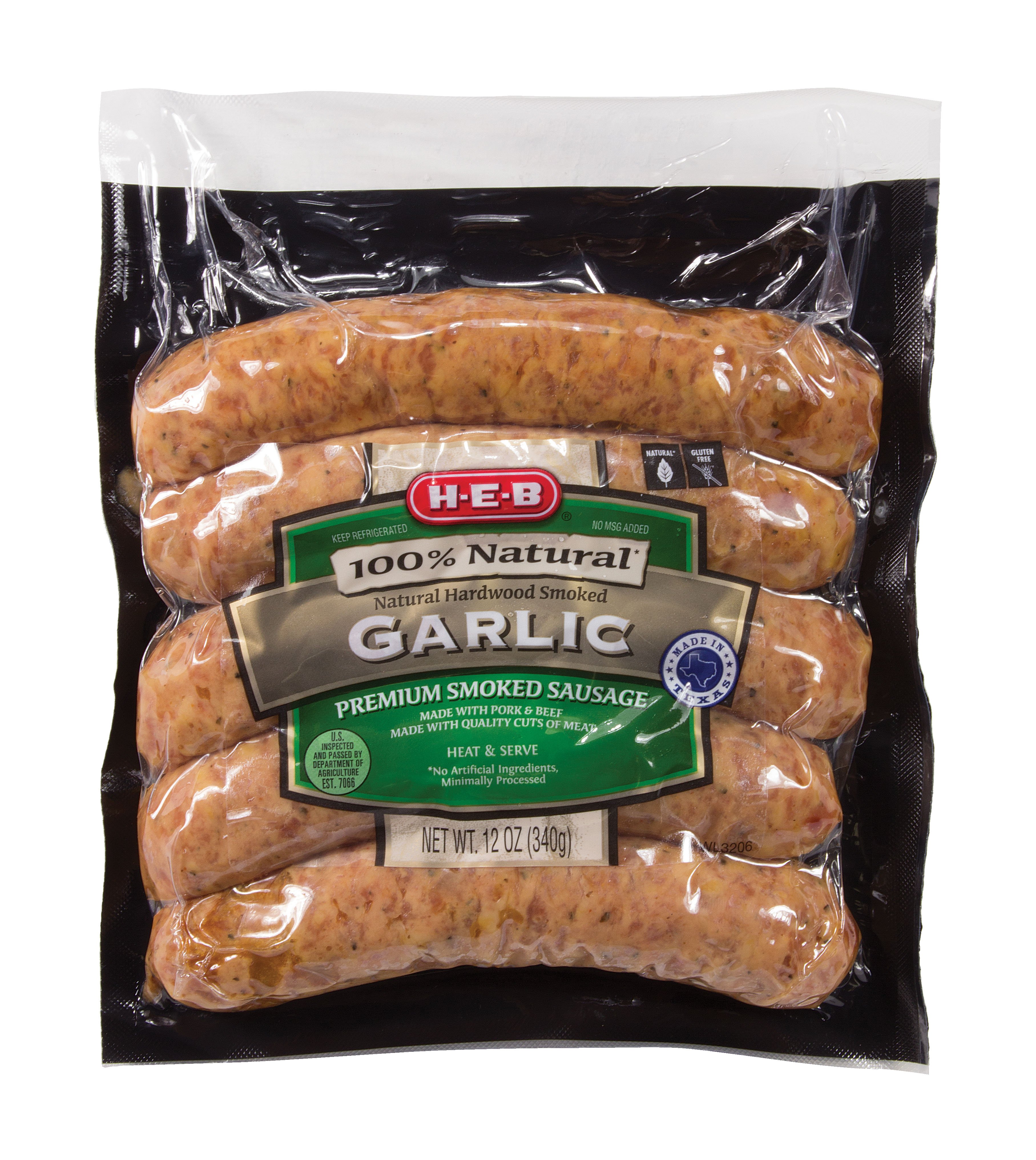 HEB 100 Natural Garlic Premium Smoked Sausage Shop Sausage at HEB