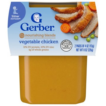 Gerber Stage 2 Baby Food - Vegetable Chicken, 4 oz Tubs, 2 pk