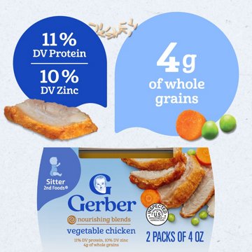 Gerber Stage 2 Baby Food - Vegetable Chicken, 4 oz Tubs, 2 pk