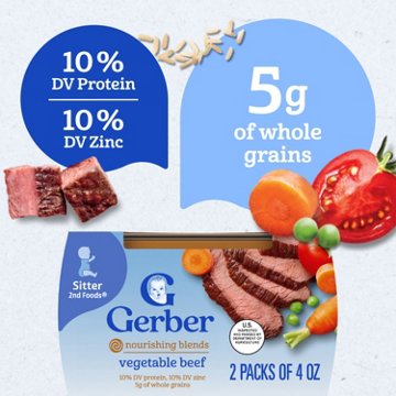 Gerber Stage 2 Baby Food - Vegetable Beef, 4 oz Tubs