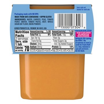 Gerber Stage 2 Baby Food - Vegetable Beef, 4 oz Tubs