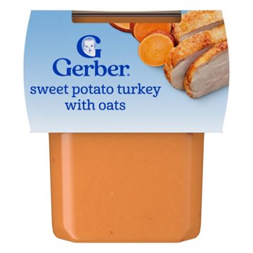 Gerber Stage 2 Baby Food - Sweet Potato Turkey with Oats, 4 oz Tubs, 2 pk