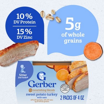 Gerber Stage 2 Baby Food - Sweet Potato Turkey with Oats, 4 oz Tubs, 2 pk