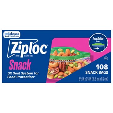 Ziploc Snack Bags with EasyGuide Texture, Grip ’n Seal Technology, 108 ct