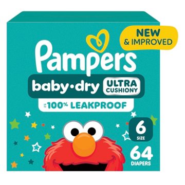 Pampers Baby Dry Ultra Cushiony Diapers - Size 6 (23-44 lbs), 64 ct