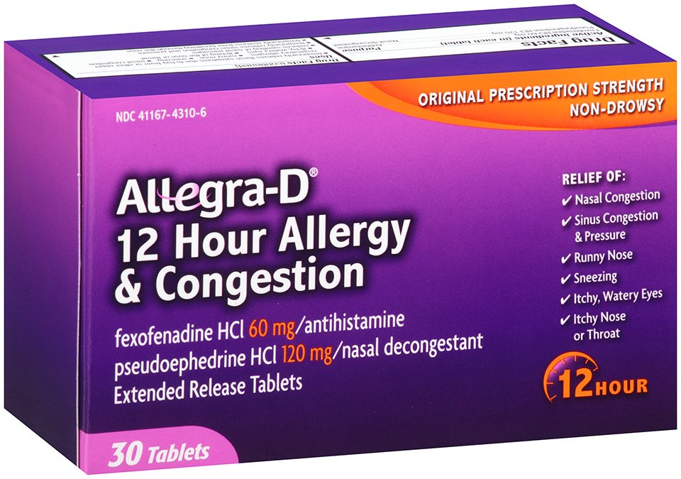 Allegra D 12 Hour Original Prescription Strength Fexofenadine Hci 60 Mg Pseudoephedrine Hci 1 Mg Tablets Shop Sinus Allergy At H E B