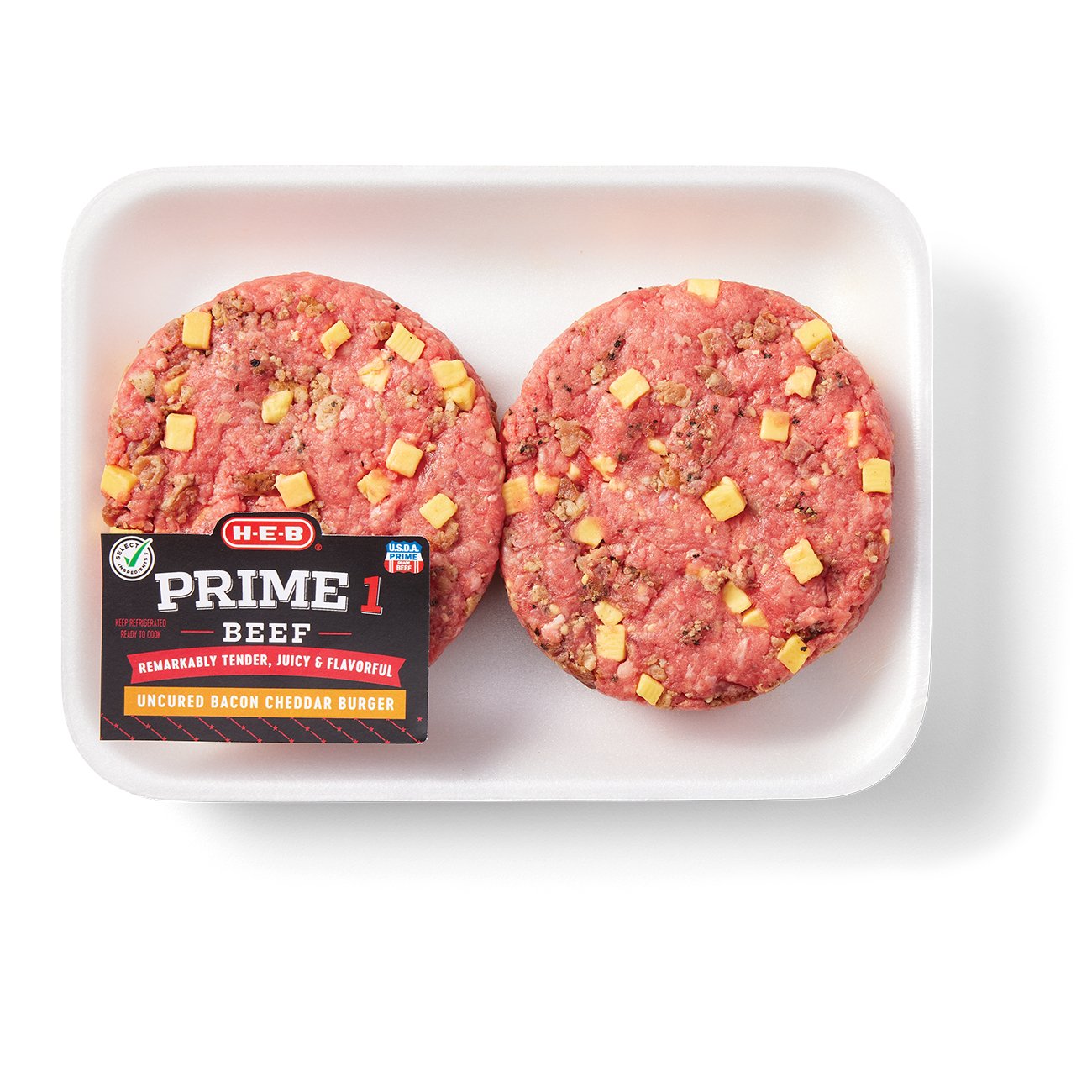 HEB Prime 1 Beef Bacon Cheddar Burgers, 2 ct Shop Beef at HEB