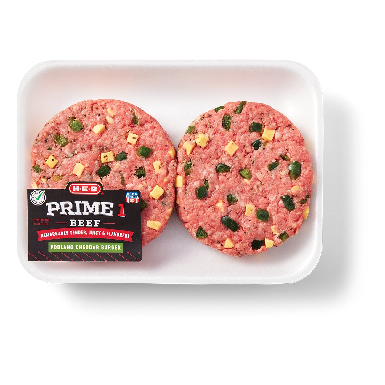 H-E-B Prime 1 Beef Burger Patties - Poblano Cheese - Shop Beef At H-E-B