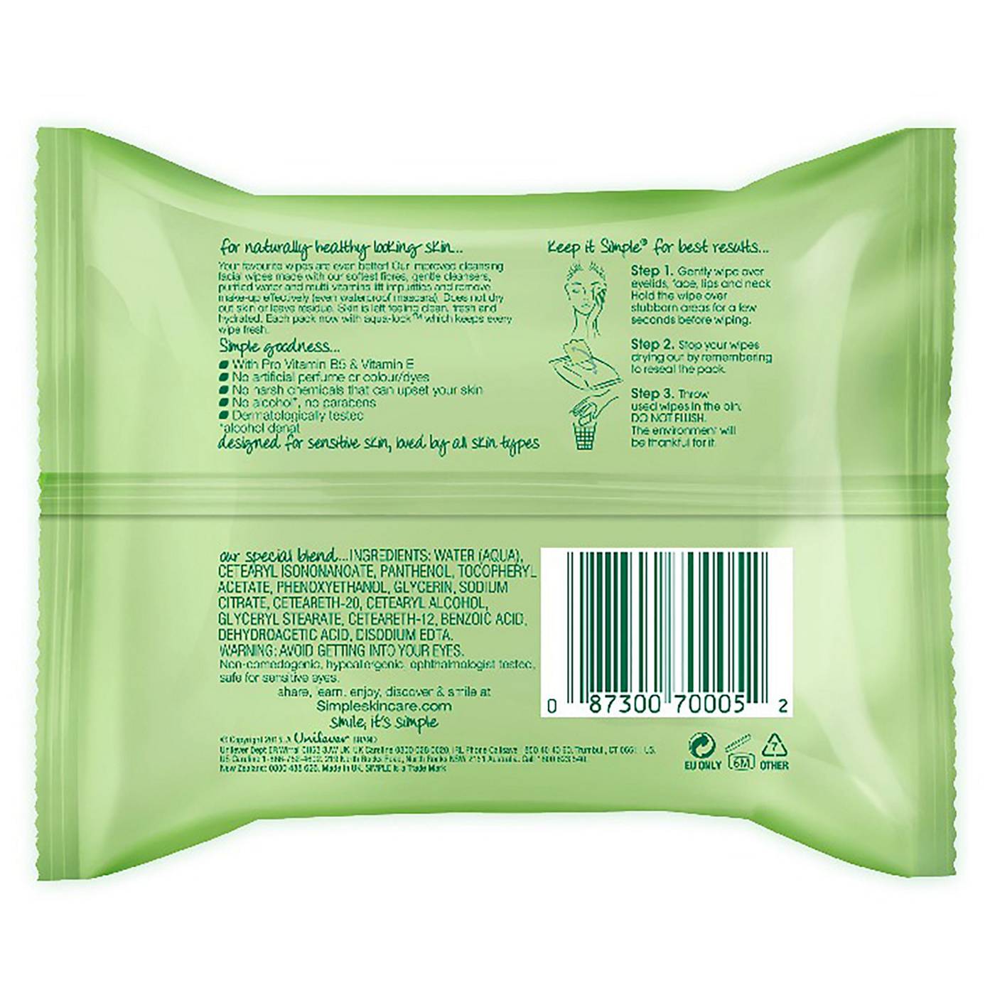 Simple Kind to Skin Cleansing Facial Wipes; image 2 of 3