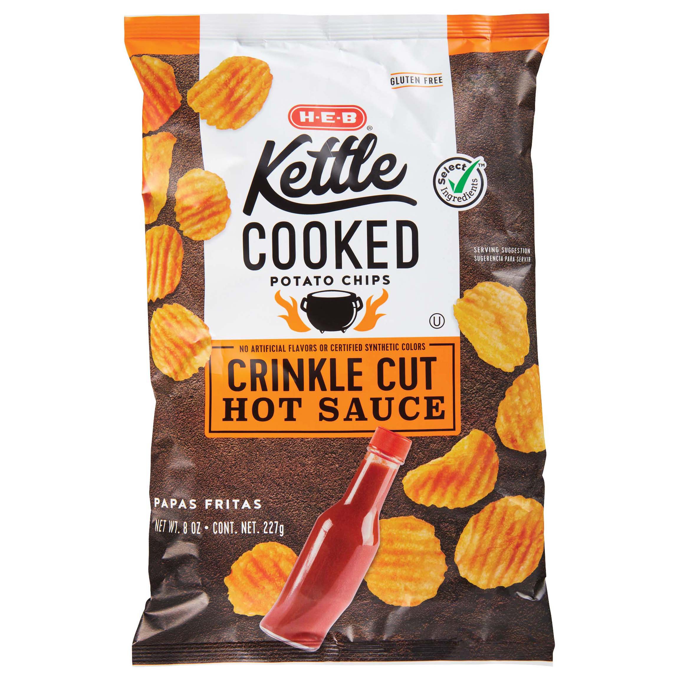 H-E-B Kettle Cooked Crinkle Cut Potato Chips - Hot Sauce - Shop Chips ...