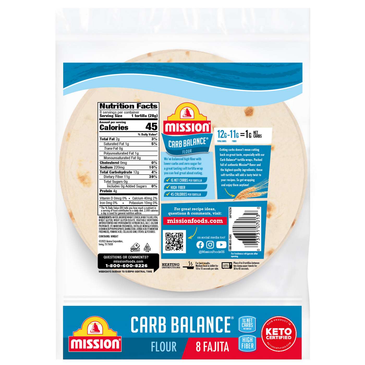 Mission Super Soft Carb Balance Fajita Flour Tortillas 8 Count; image 3 of 4