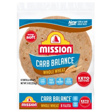 Mission Carb Balance Whole Wheat Flour Tortillas, Fajita Size, 8 ct