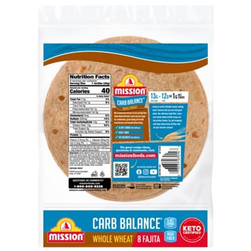 Mission Carb Balance Whole Wheat Flour Tortillas, Fajita Size, 8 ct