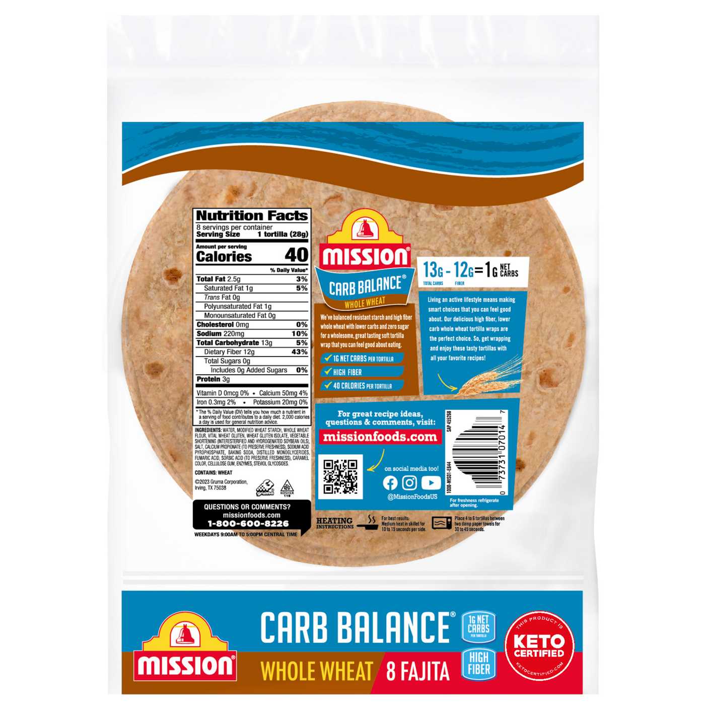 Mission Super Soft Carb Balance Whole Wheat Fajita Flour Tortillas 8 Count; image 5 of 5