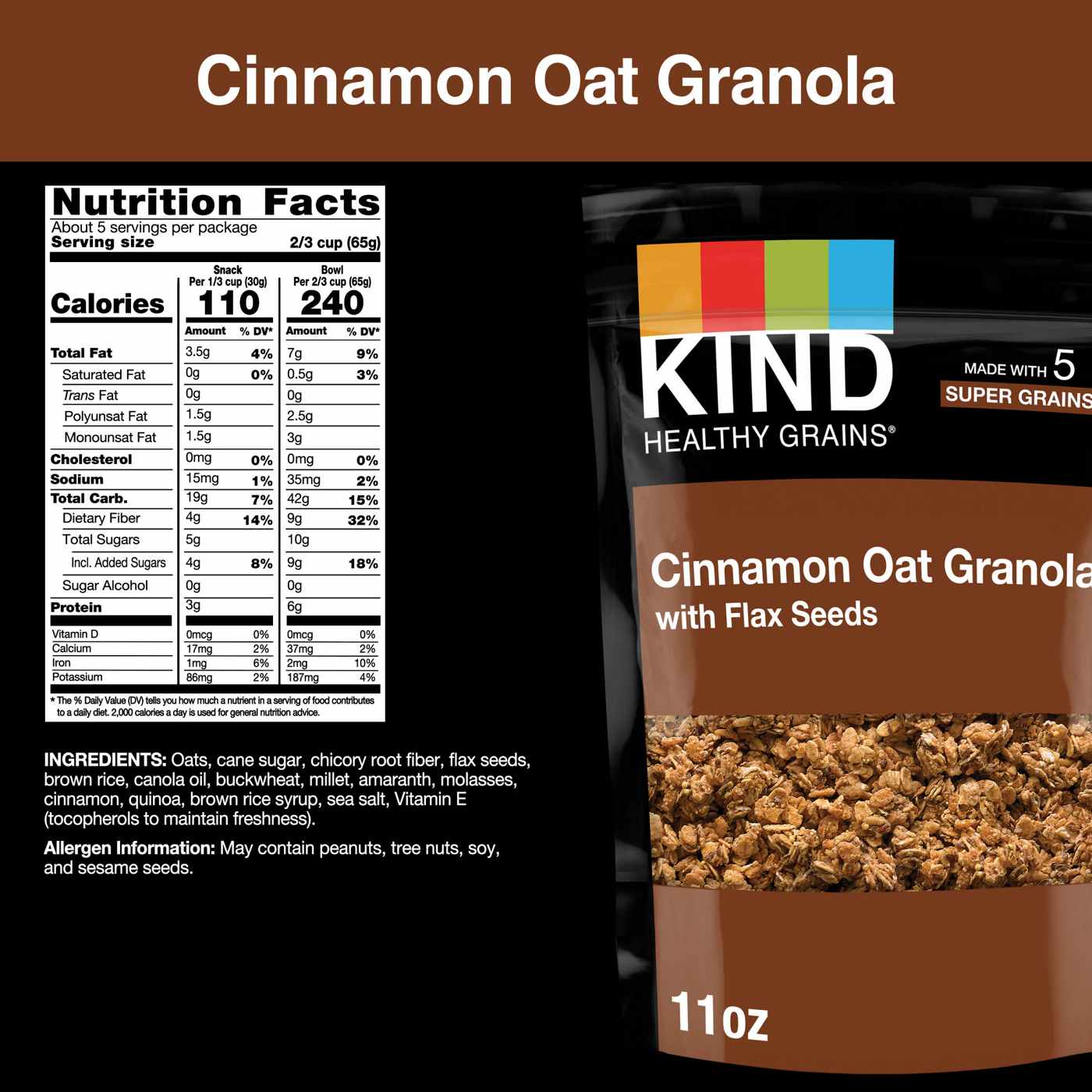 Kind Healthy Grains Granola Cinnamon Oat with Flax Seeds Shop
