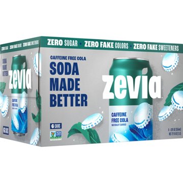 Zevia Zero Sugar Caffeine Free Cola Soda 6 pk Cans