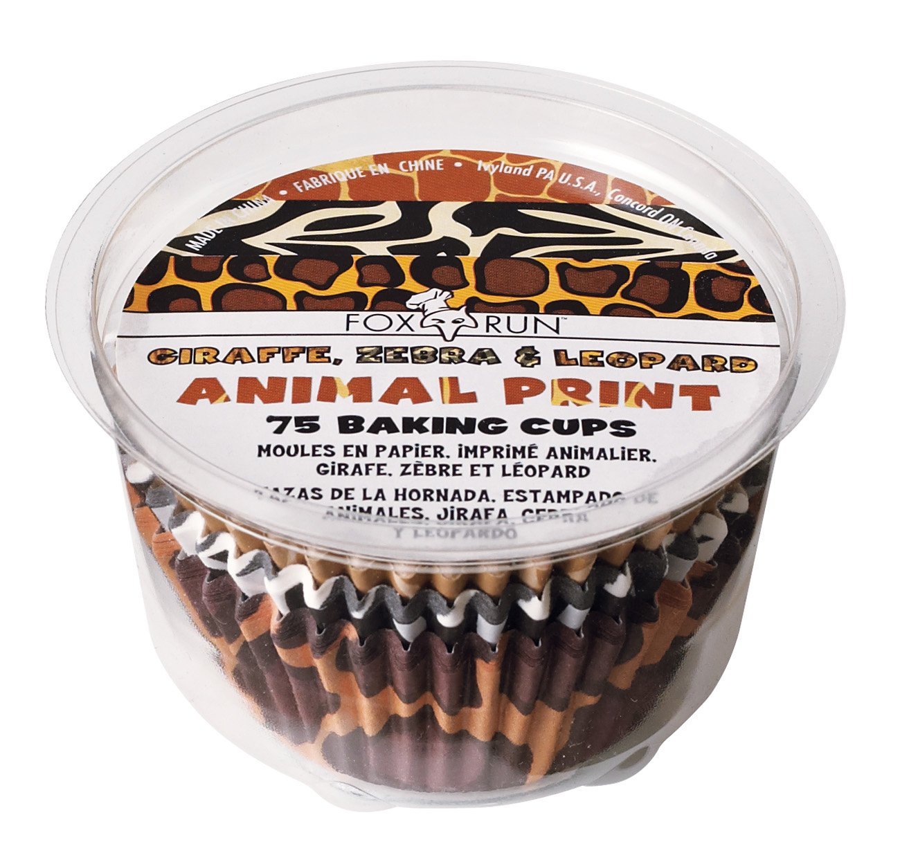 Fox Run Animal Prints Backförmchen-Set – 75 Stück, 7,6 Cm, Tierdruck (Zebra, Giraffe, Leopard)
