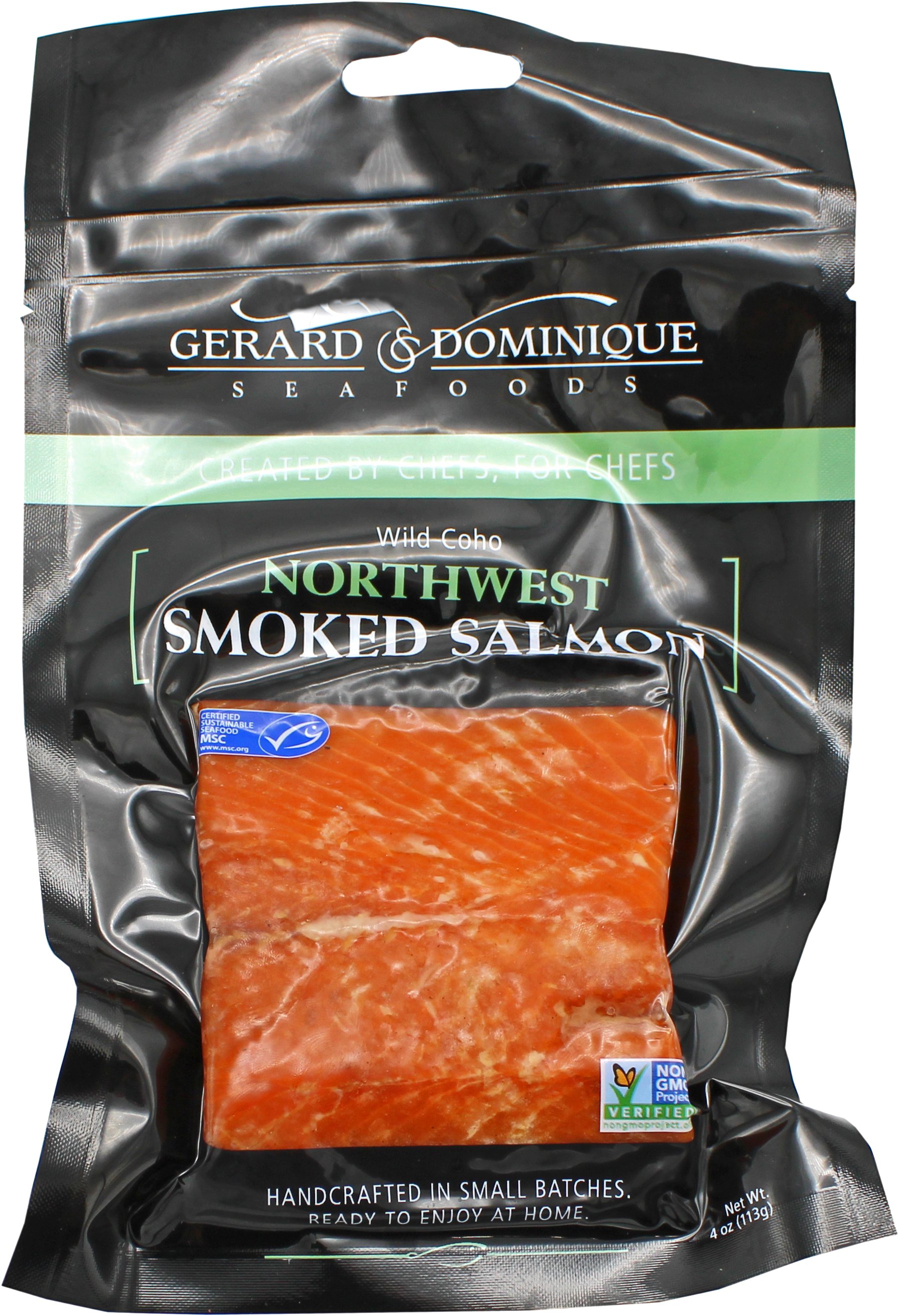 Gerard & Dominique Seafoods Wild Coho Smoked Salmon, 4 oz